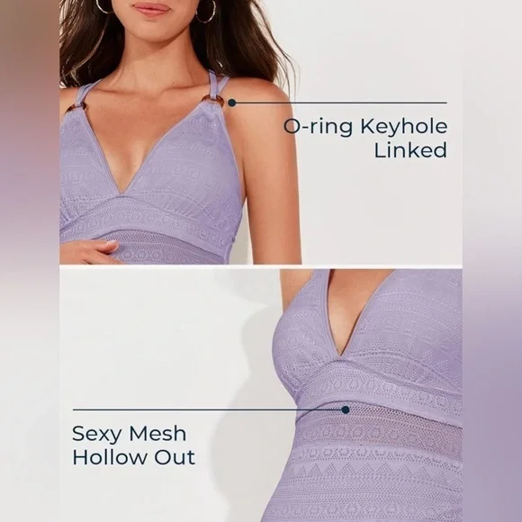 Summer Mae Maternity One Piece Swimsuit V-Neck Hollow O-Ring Linked Violet 10 - Picture 2 of 8